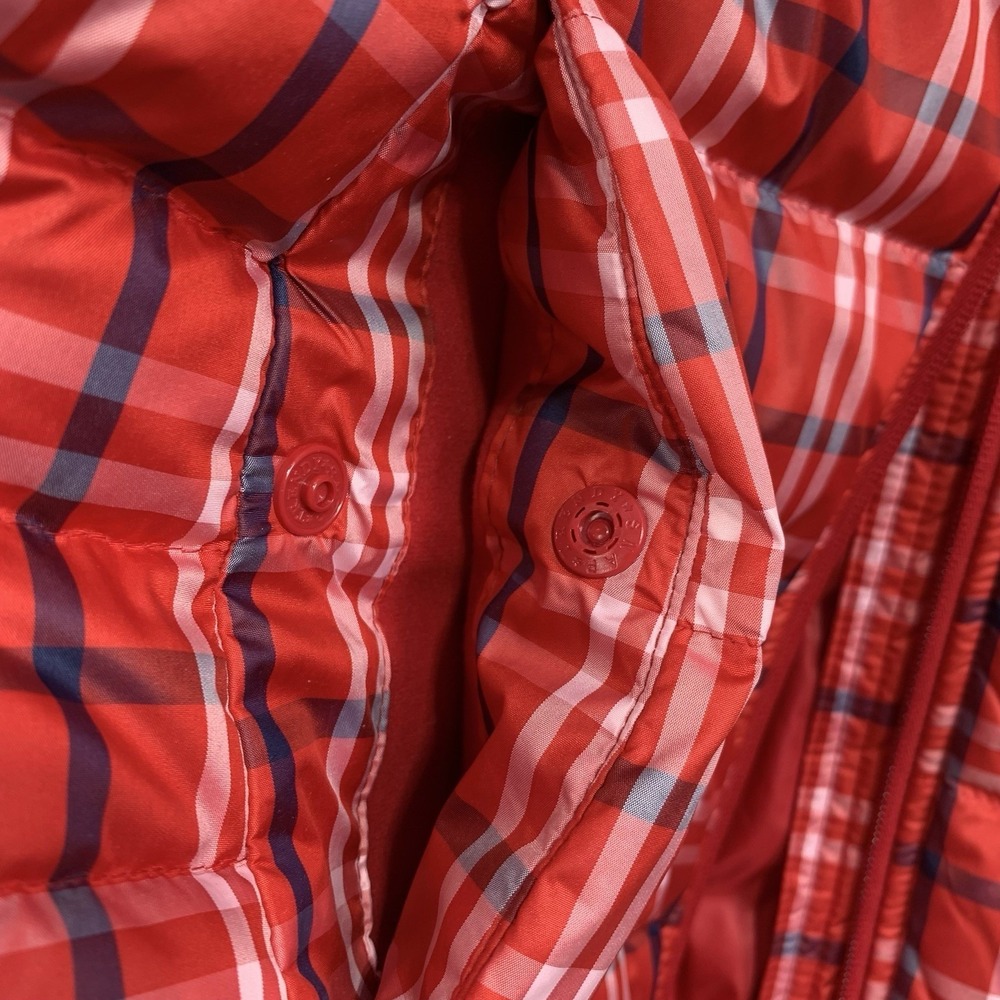 Lands End Womens Down Puffer Vest Large Red Plaid Quilted Zip Up Snap Pockets - Picture 3 of 10
